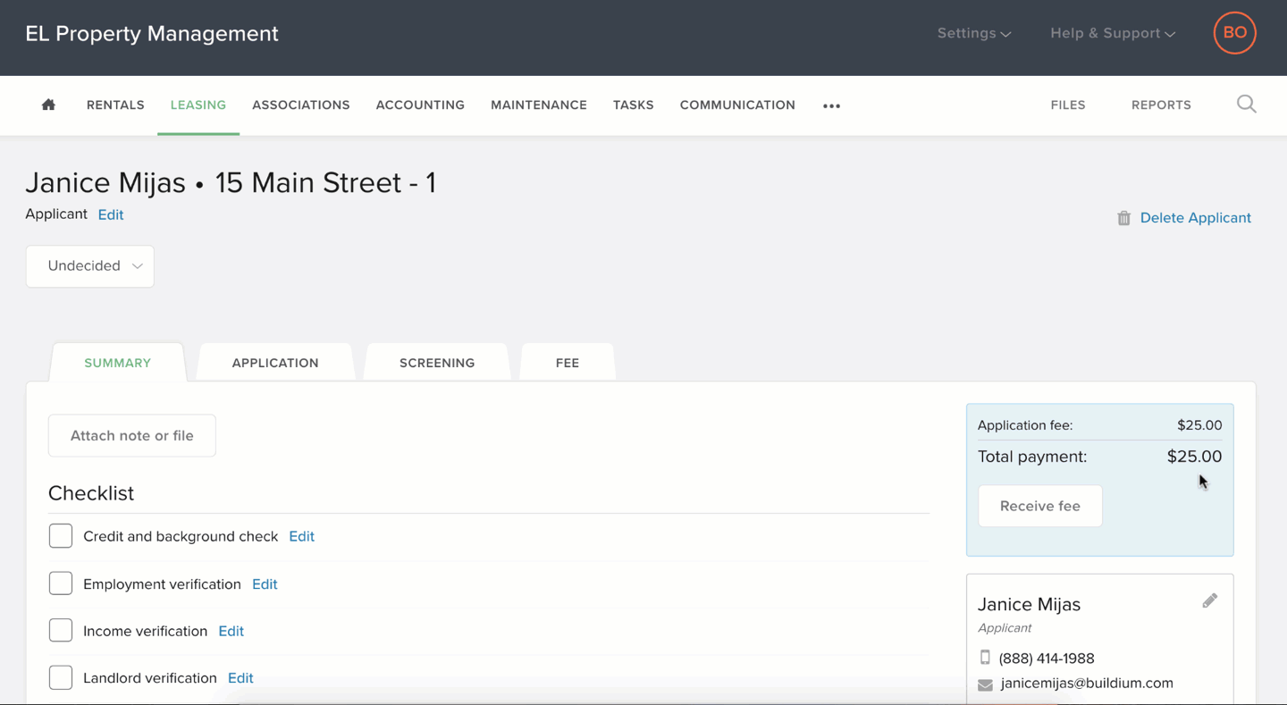 How do I receive rental application fees?