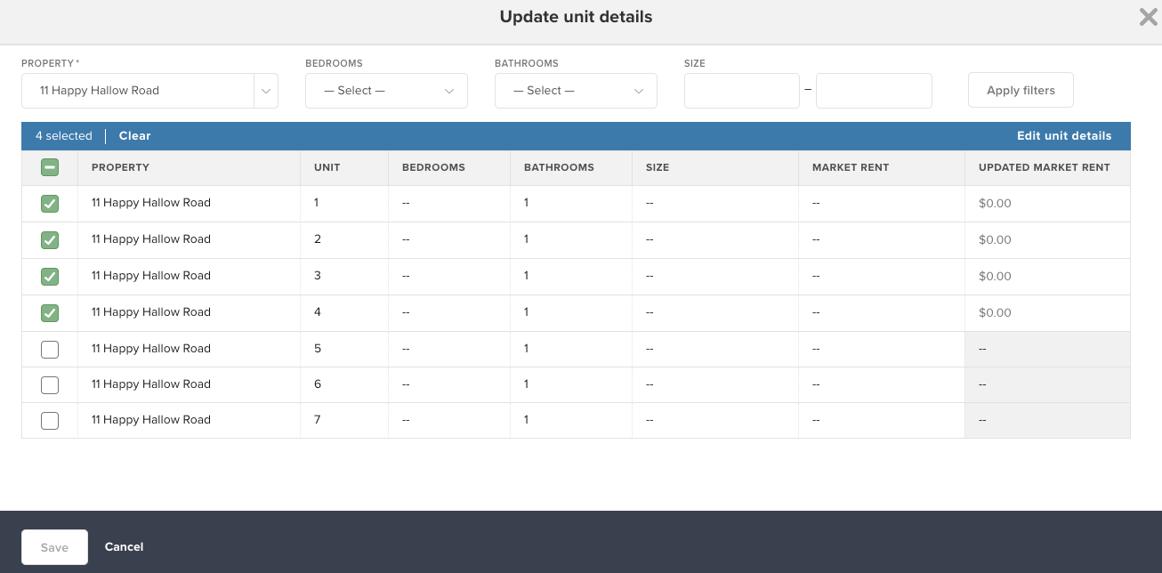 Bulk Updates to Unit Details & Market Rent