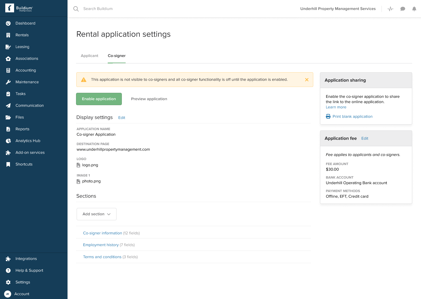 Enabling and Managing Co-Signer Rental Applications