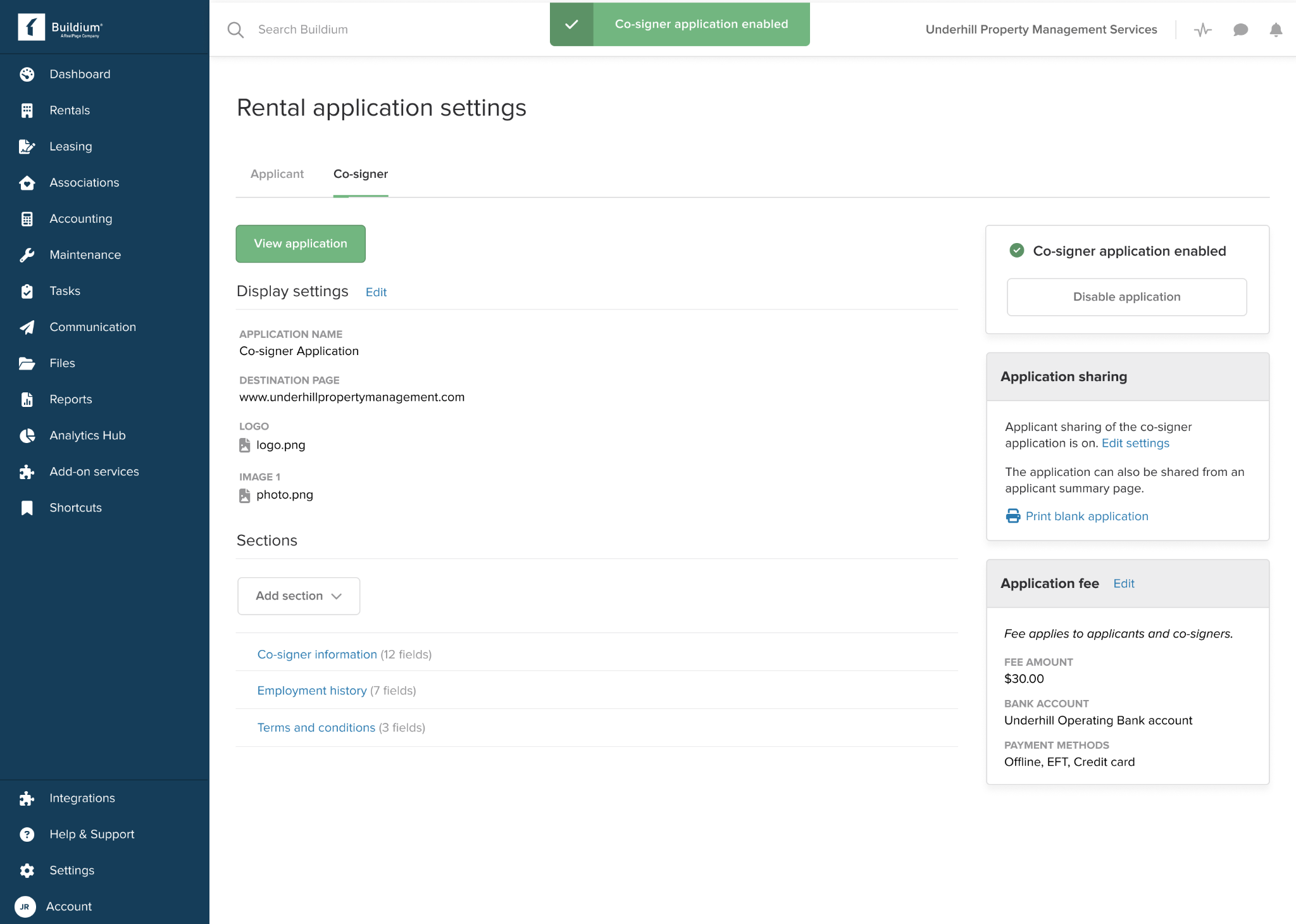 Enabling and Managing Co-Signer Rental Applications