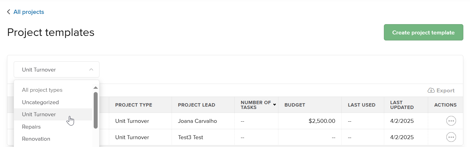 Maintenance Project Templates