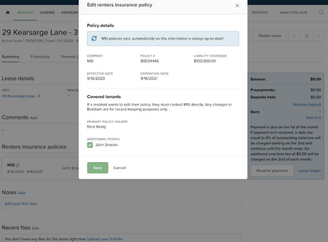Add additional tenants to an existing renters insurance policy