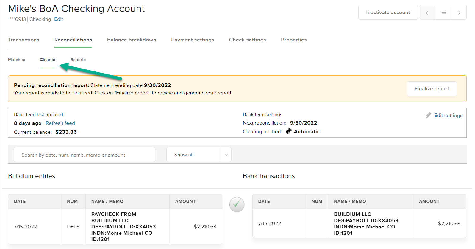 Automatic bank reconciliation