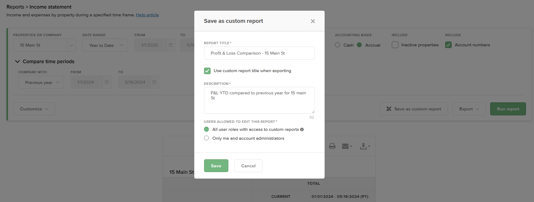 Saving Custom Report Preferences