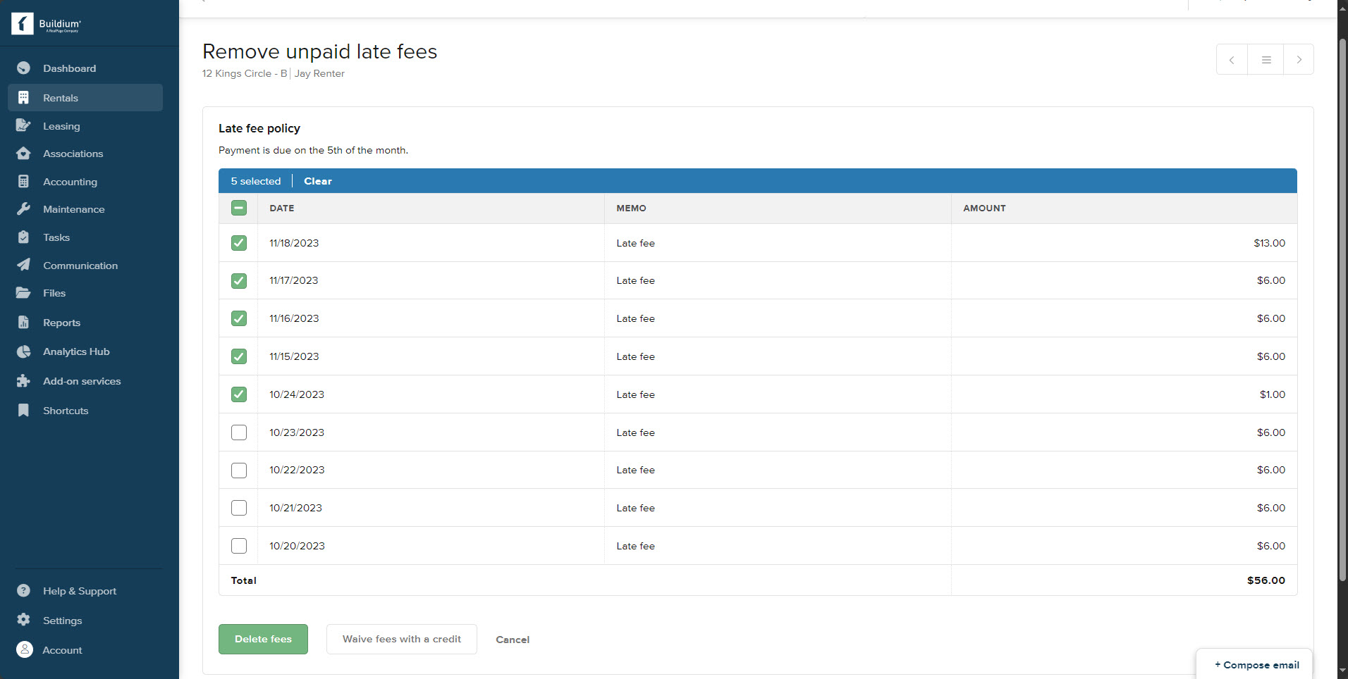 Remove late fees in bulk