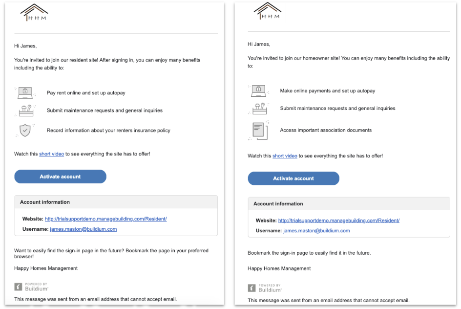 Improvements to the Resident Center welcome email